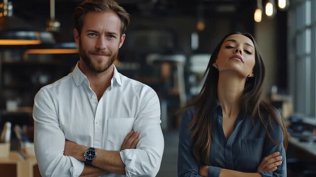 Young entrepreneurs confirm new business partnership in modern office setting during daytime