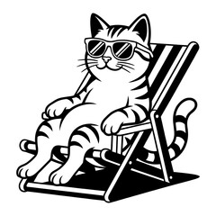 Cat with Sunglasses Lounging in Beach Chair © KayBeeSVGs