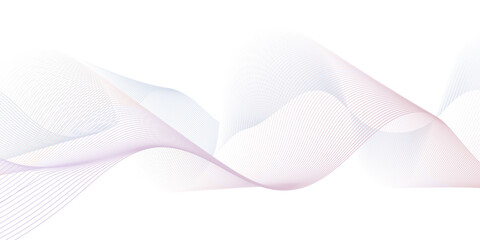 Fototapeta premium Curved sound waves with dynamic wavy stripes. Energy abstract smooth colorful gradient frequency isolated element creative blend. Science tech swirls with thin twisted connected vibration simple grid.