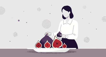 Illustrative Arrangement Of Fresh Figs Showcased By A Minimalist Figure