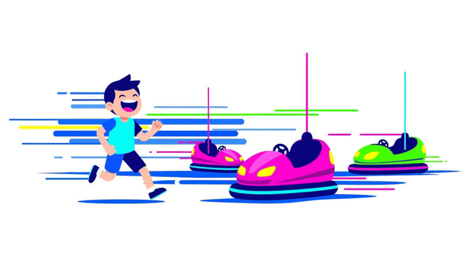 Joyful Boy Eagerly Anticipating Amusement Park Bumper Car Ride Experience