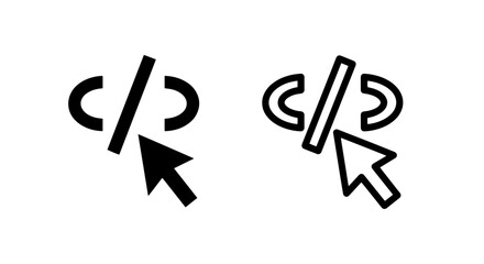 Code cursor icon set: solid and outline symbols showing selection and code editing.