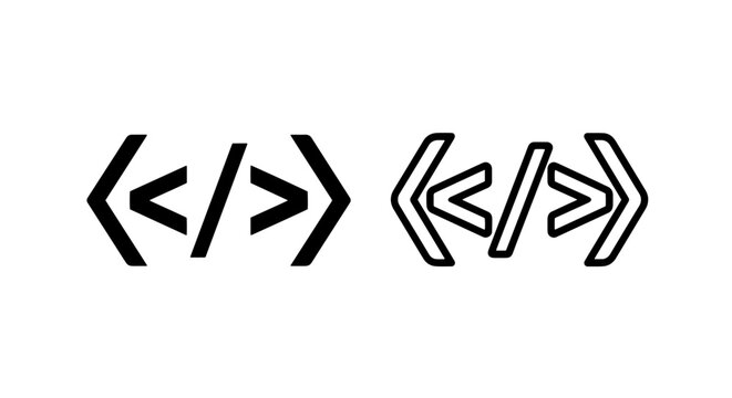 Code angle brackets icon pair: solid and outline versions for programming and syntax.