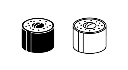 Black and white vector icons representing sushi maki rolls, ideal for food websites and apps. © MdDelowar