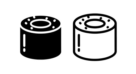 Two sushi maki roll icons in black and white, minimalist graphics for any culinary project. © MdDelowar