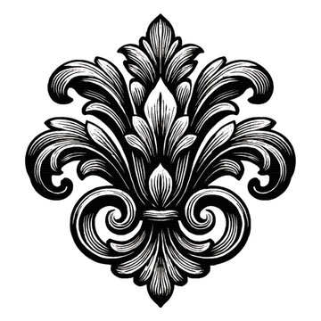 Classic Engraved Acanthus Scrollwork Ornament Design Element