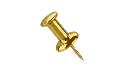 Golden push pin thumbtack metal shiny isolated on a transparent background