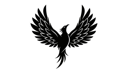 Fototapeta premium Black Phoenix Rising Silhouette, Mythical Bird of Rebirth and Fire