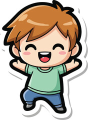 Happy Cartoon Boy Character with Brown Hair