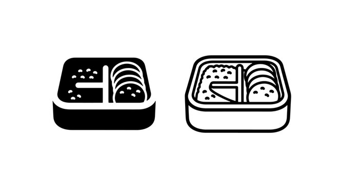 Bento box icon set, japanese lunch box vector illustration, solid and outline styles