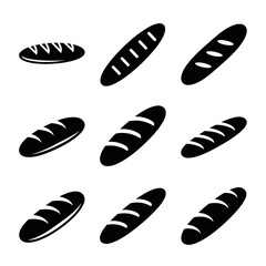 Collection of Black and White Baguette Bread Icons and Illustrations