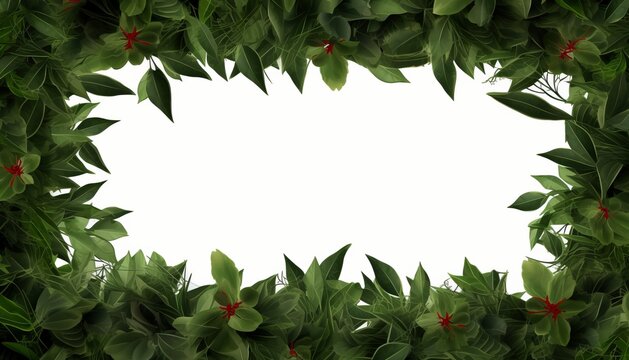 Green leaves and Aucuba Japonica border isolated on transparent background - 3D Illustration