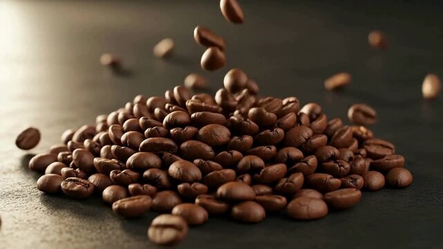 A macro close-up of roasted coffee beans and cinnamon sticks creates a dark brown texture of aromatic espresso seeds on a rustic wooden background