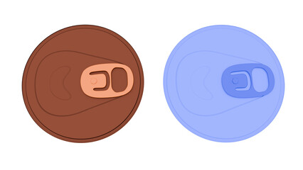 3D render of two stylized soda can tops in contrasting orange-brown and blue tones. Detailed pull tabs and openings isolated on transparent background, perfect for packaging or design projects, png