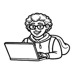 Happy student online learning laptop