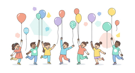 Fototapeta premium Joyful Children Celebrating With Colorful Balloons Illustration