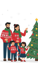Fototapeta premium Joyful Family Decorating Christmas Tree Festive Holiday Scene