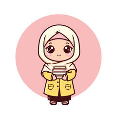 Obraz premium Cute Muslim girl student in hijab carrying books for education