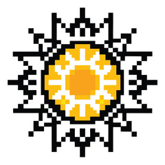Fototapeta premium 8-Bit Pixel Art Sun Icon, Black and White, Retro Style, Perfect for Vintage Game Design and Graphics