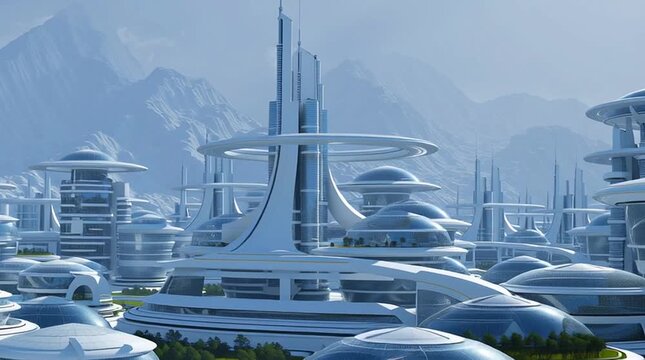 Futuristic utopian city skyline