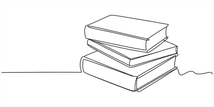 Continuous line drawing of a stack of three books on a plain white background Vector, illustration