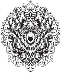 Elegant wolf crown ornament with floral art nouveau design