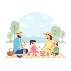 Joyful Family Picnic Day Outdoors Under Sunny Skies