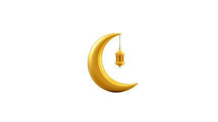 Golden crescent moon hanging lantern symbolizing Ramadan Islamic tradition night spirituality and peaceful celebration isolated on transparent background