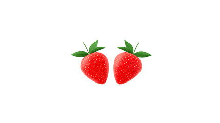 Two fresh strawberries with green leaves, isolated on transparency background, vibrant red color, healthy fruit, sweet and juicy, perfect for summer, natural and organic