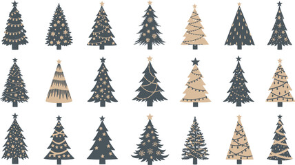 Fototapeta premium Collection of decorated Christmas tree designs