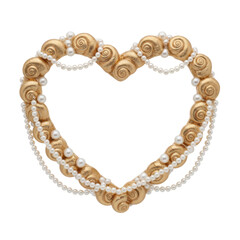 Gold heart frame with shells and pearls