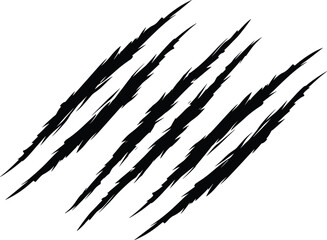 Black claw marks silhouette with sharp animal scratch effects for horror designs, monster attack themes, predator wounds, wild beast scars, and edgy graphics