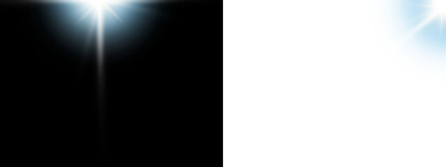 White Light Ray Spotlight Burst on Black and Transparent Background