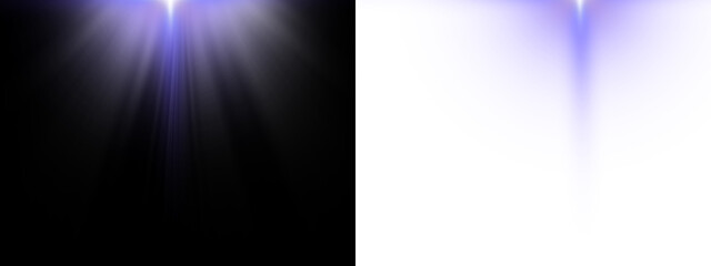 Purple Light Rays Burst on Black and Transparent Background