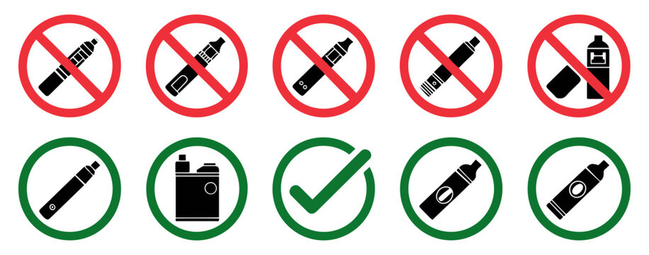 vaping permission and prohibition icon set