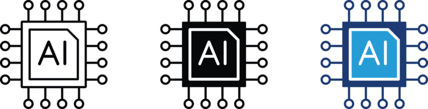 AI processor microchip icon showing artificial intelligence hardware and circuit technology. Business technology illustration for machine learning, digital intelligence, computer processing unit