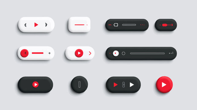 Modern Neumorphic UI Media Player Controls Set. Minimalist Play, Pause, Volume, and Progress Bar Elements for Web and App Design