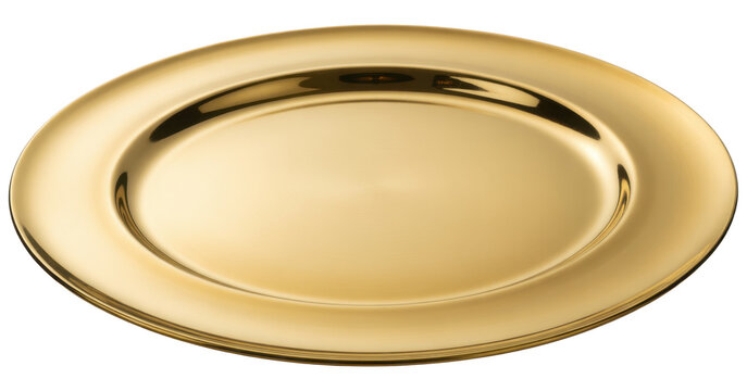 Gold Plate shiny round dish isolated on a transparent background