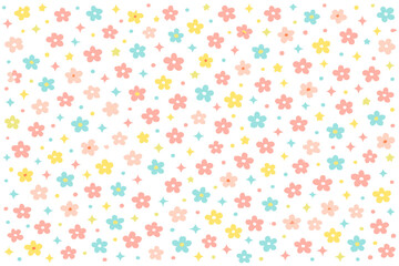 Colorful floral pattern with small flowers scattered across a white background showing a playful design