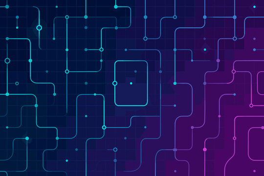 Lines and nodes create a network design that shows connections and data flow in technology and digital systems