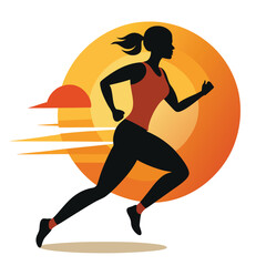 Dynamic vector silhouette of a female jogger in motion, conveying speed, fitness, and determination on a clean background.