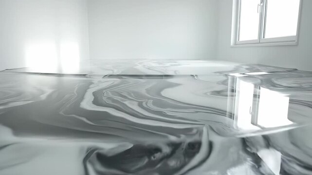 Abstract Epoxy Flooring: An eye-level shot captures a mesmerizing marbled pattern on an epoxy floor, creating an elegant visual texture and the perfect background.