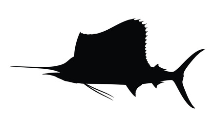 A striking black silhouette of a sailfish gracefully swimming silhouette © SHM707k