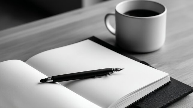 Serene Interior of a Study Room with a Notepad and Coffee in the Evening