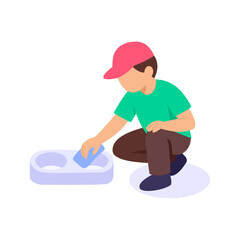 Fototapeta premium Cup Holder Cleaning, wiping inside cup storage area, Flat vector character illustration