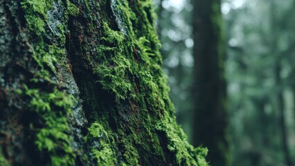 Obraz premium Moss-Covered Tree Trunk in a Lush Forest
