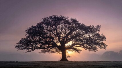 Solitary Tree Silhouette at Sunset
