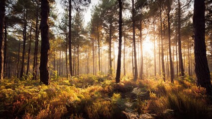 Fototapeta premium Sunlight Through Forest Trees