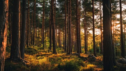 Fototapeta premium Sunlit Pine Forest Scene