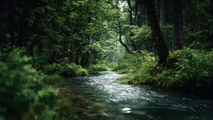 Obraz premium Tranquil river flows through green forest